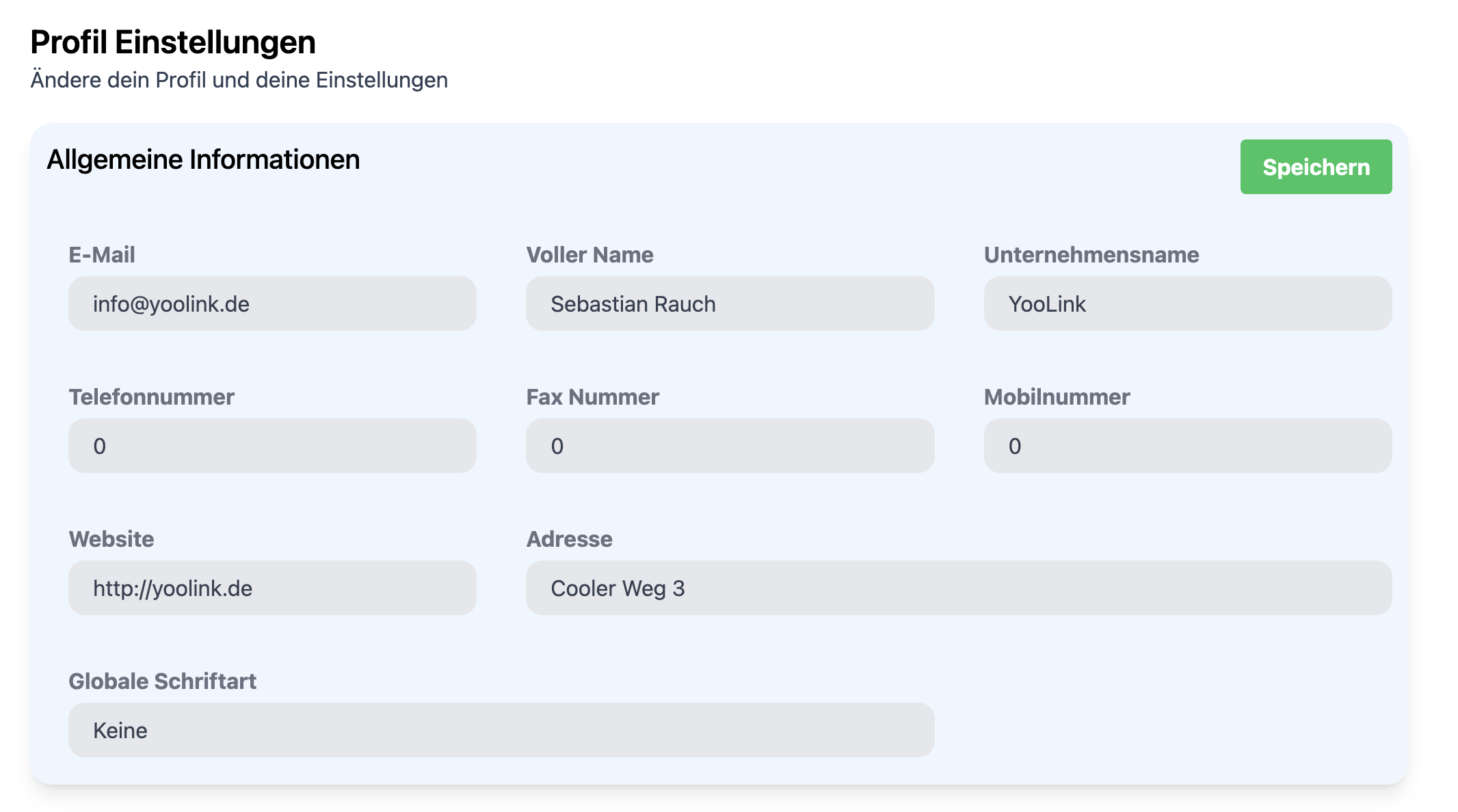 Dashboard Unternehmensdaten